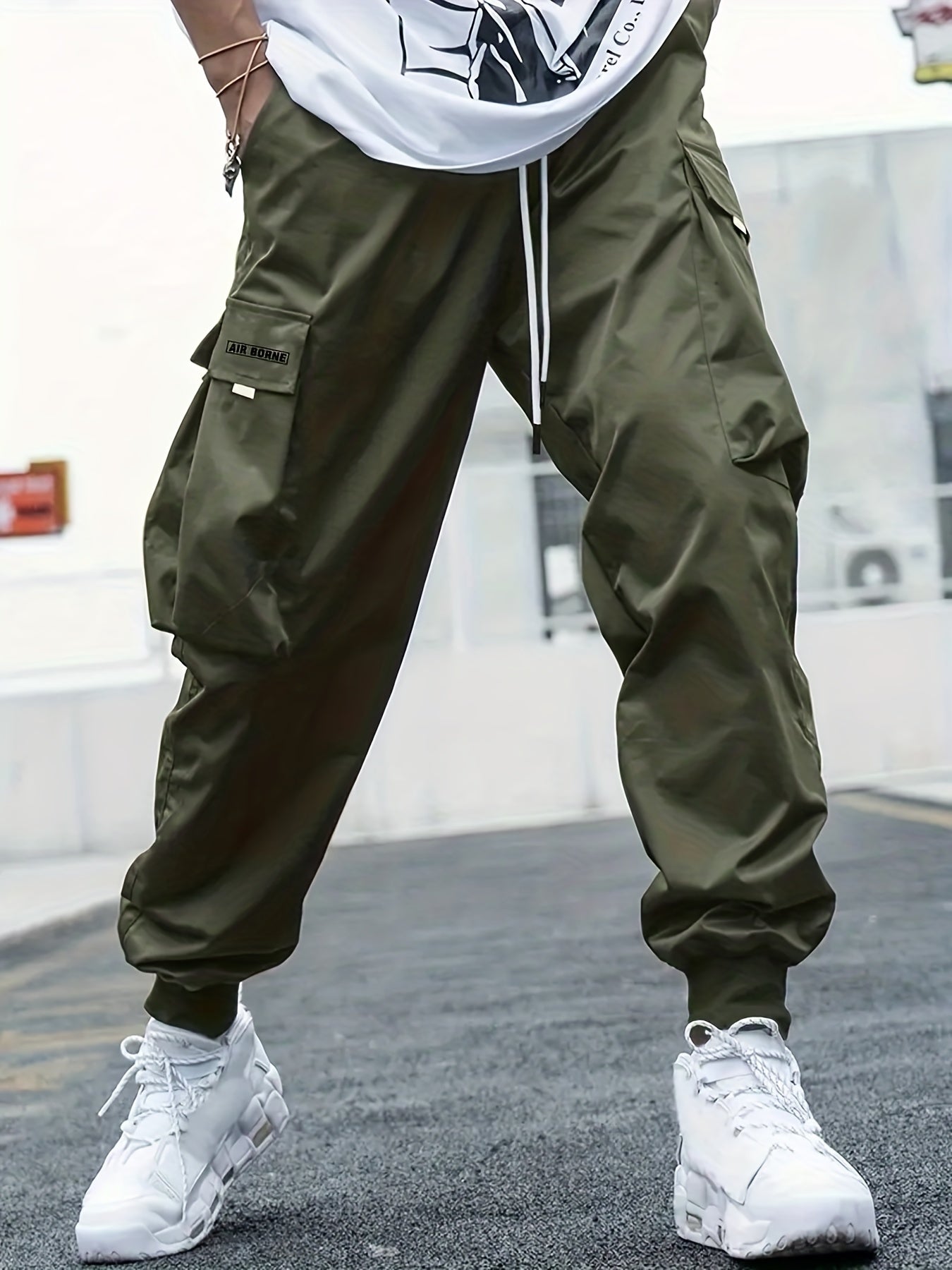 Men's Drawstring Cargo Pants Casual Outdoor Baggy Trousers