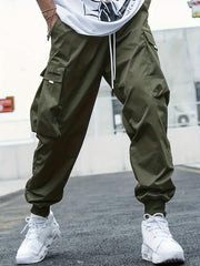 Men's Drawstring Cargo Pants Casual Outdoor Baggy Trousers