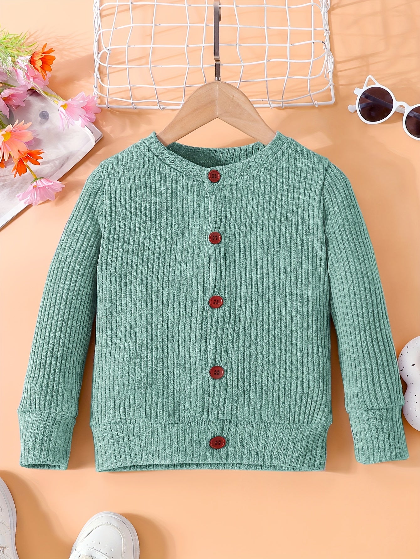 Comfy Toddler Girls Knit Cotton Long Sleeve Cardigan for Autumn Winter