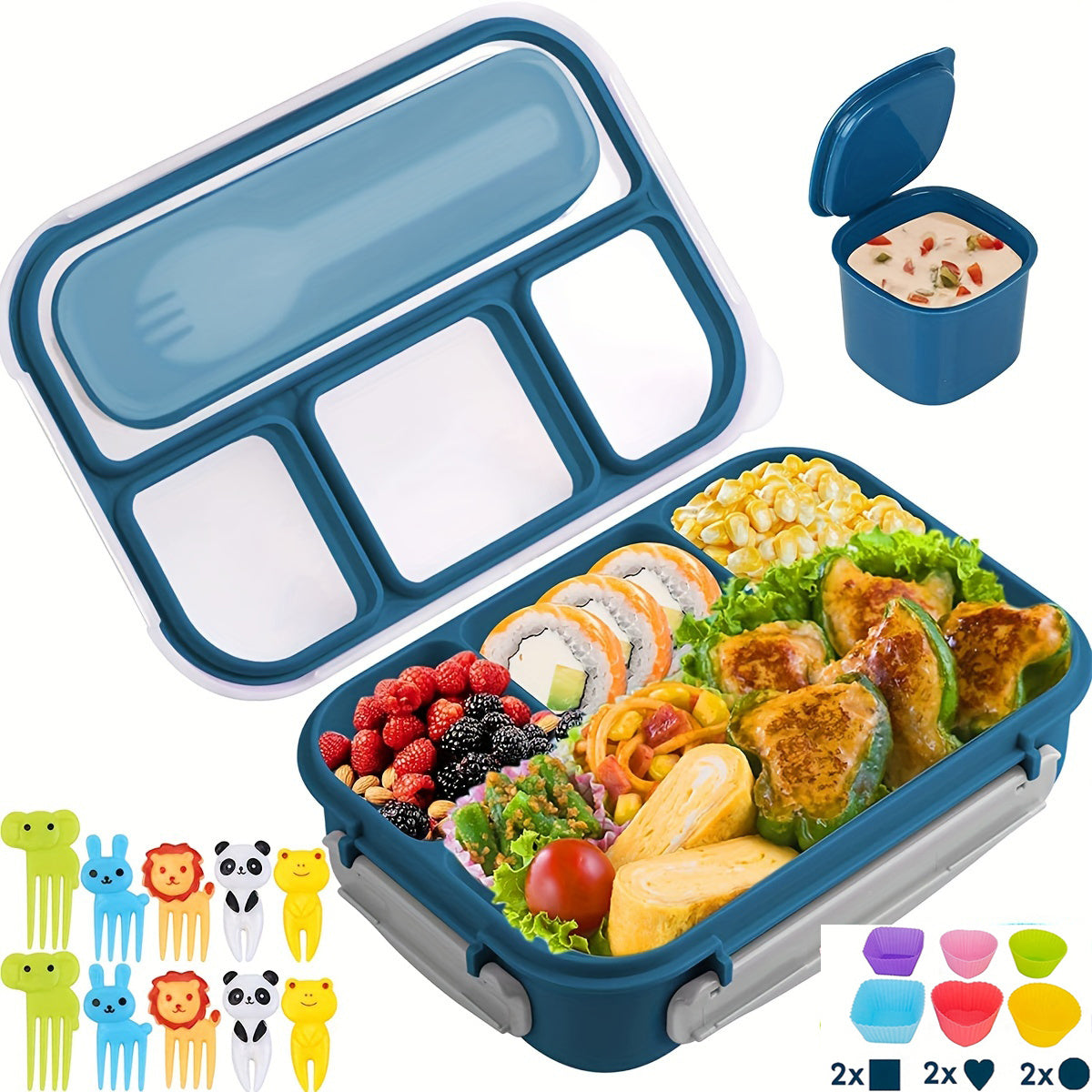 Bento Lunch Box 4 Compartment Containers with Fun Accessories