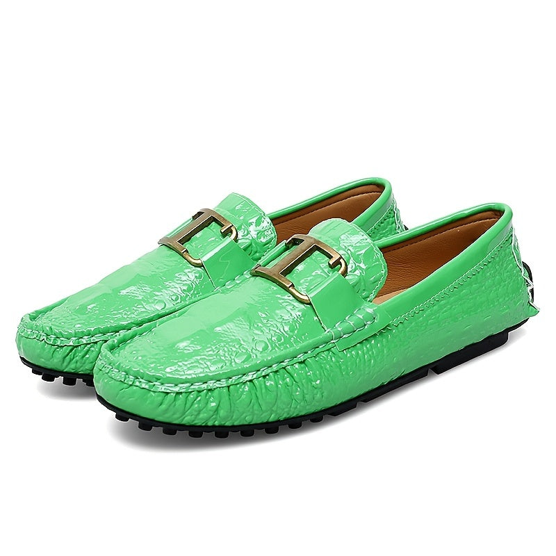 Green Metal Buckled Loafers Anti slip Flat Casual Shoes