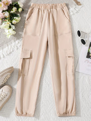 Girl's Drawstring Waist Cargo Jogging Pants