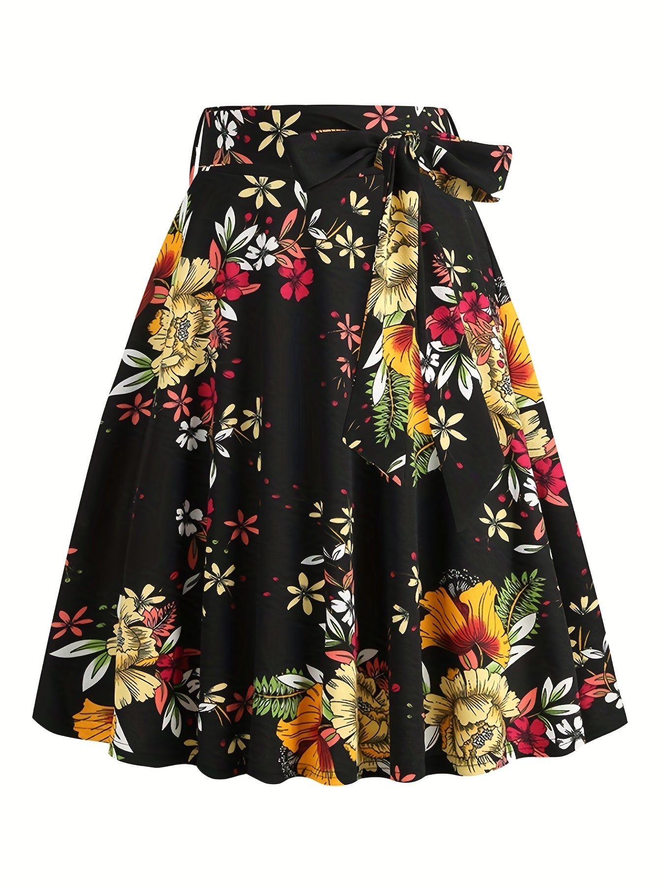 Polka Dot Print Pleated Skirt Vintage Bow Flare Skirt for Spring & Summer