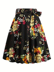Polka Dot Print Pleated Skirt Vintage Bow Flare Skirt for Spring & Summer