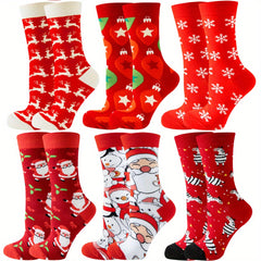 6 Pairs Cartoon Christmas Print Socks Women's Stockings