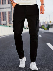 Slim Fit Cargo Jeans Mens Casual Pocket Solid Mid Stretch Jeans