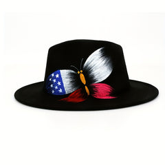Hip Hop Fedora Cap Flag Butterfly Pattern Jazz Hat Cotton Patriotic Felt