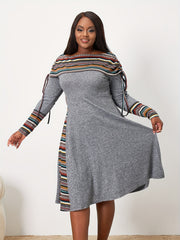 Boho Plus Geometric Print Drawstring Ruched Dress