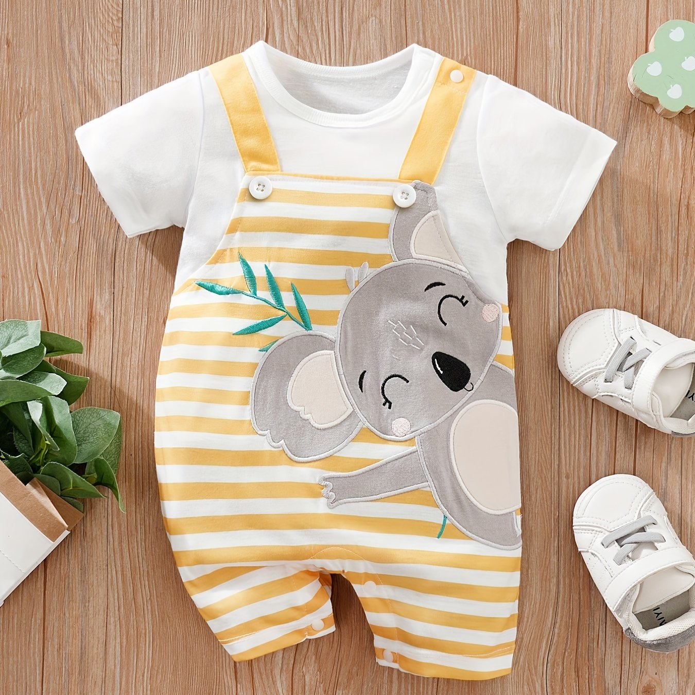 Baby Boys Koala Graphic Striped Romper Jumpsuit Clothes