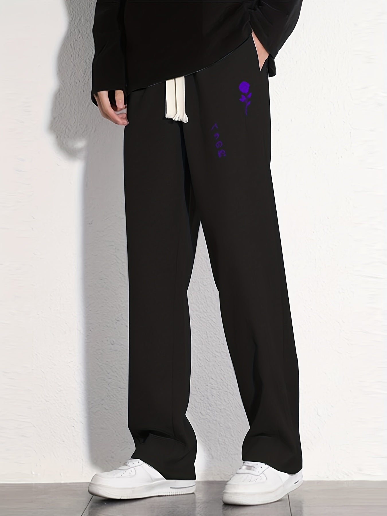Purple Rose Graphic Print Men's Sweatpants Drawstring Jogger Pants