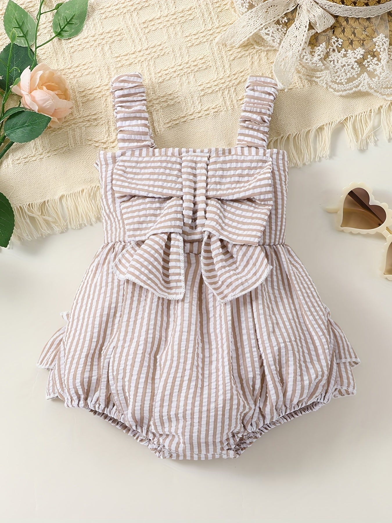 Baby Girls Striped Bowknot Onesie Clothes