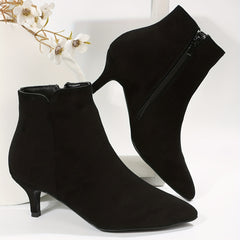 Solid Kitten Heel Ankle Boots Point Toe Side Zipper