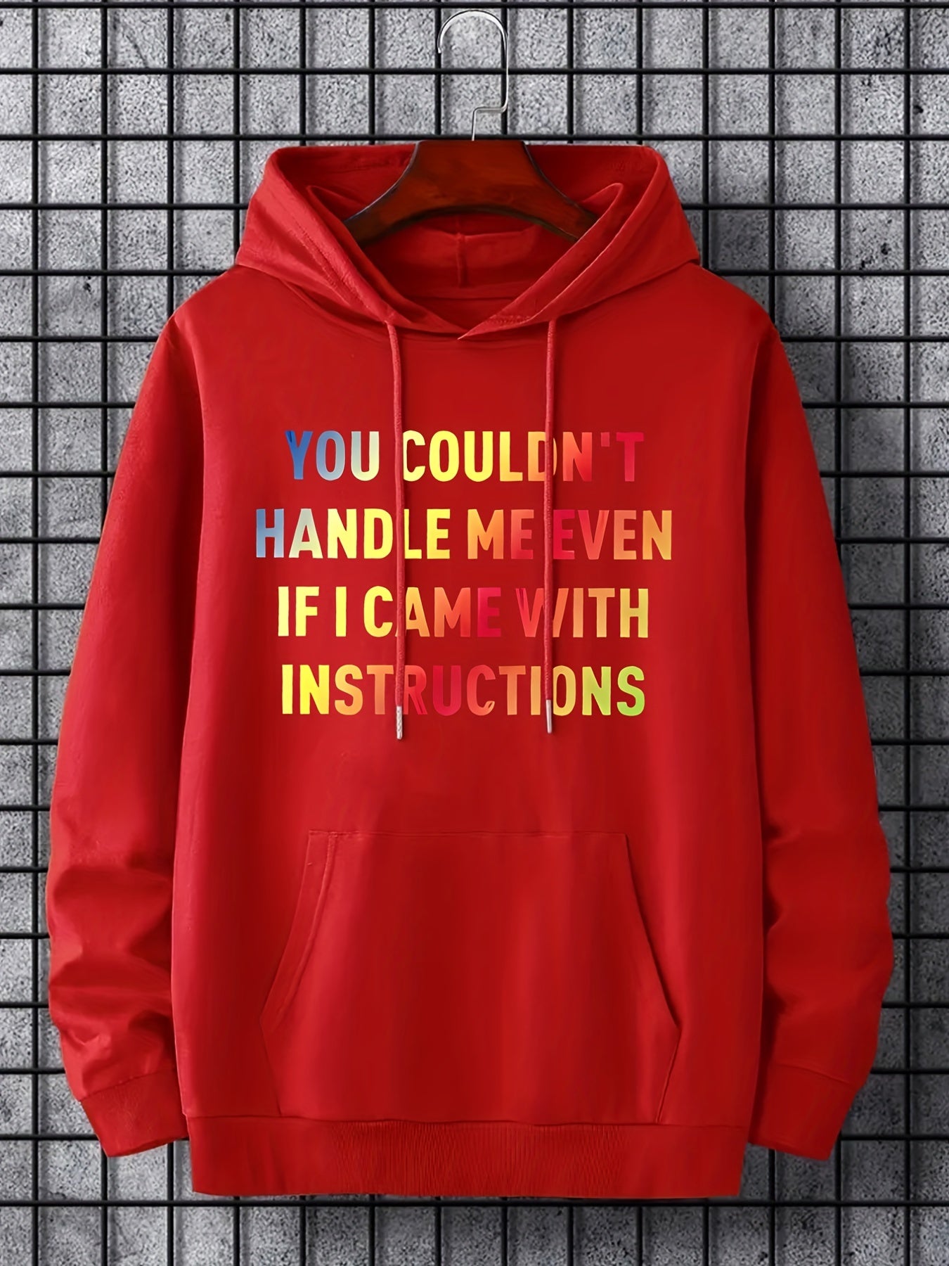 Men's Letter Print Hoodie Active Drawstring Hooded Sweatshirt