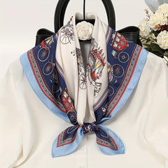Vintage Carriage Print Satin Square Scarf Bandana Neckerchief Head Wrap