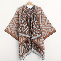 Striped Cashmere Shawl Double Wrap Cape Vintage Cardigan