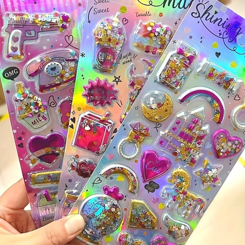 3D Gemstone Stickers Fairytale Decor Set Hearts Stars Unicorns Crowns DIY Crafts