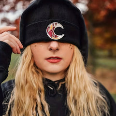 Crescent Embroidery Beanie Knit Hat Unisex Warm Lightweight