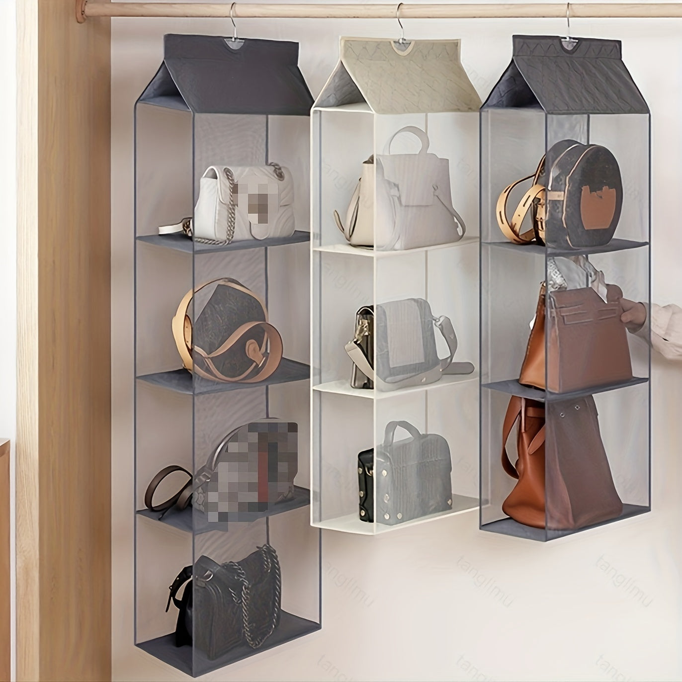 4-Layer Hanging Purse Organizer Closet Wardrobe Space Saving Bag