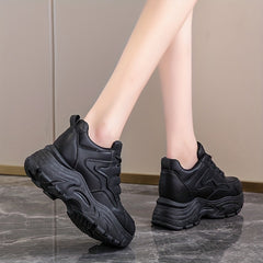 Women's Lace Up Thick Sole Chunky Sneakers Height Increased Platform