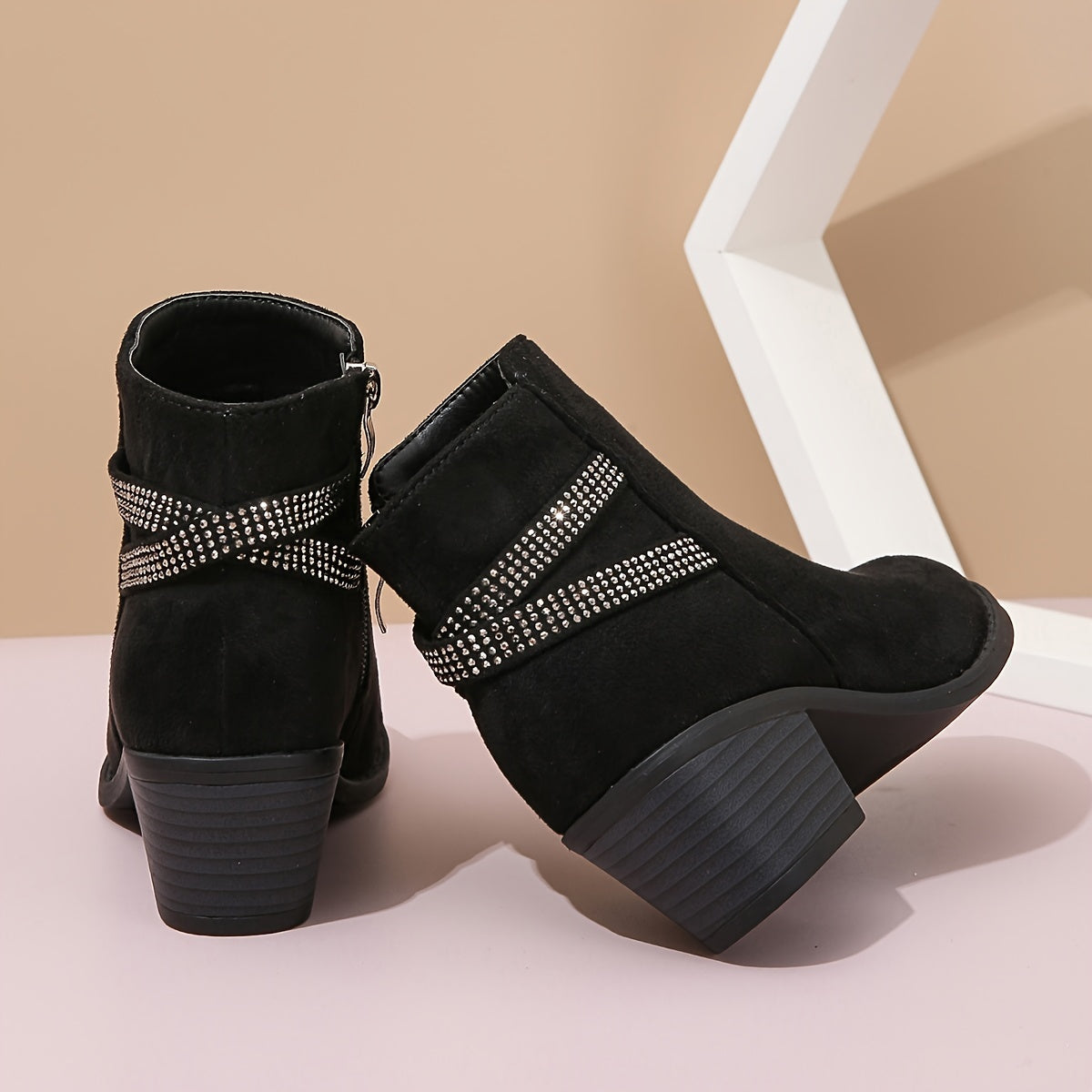 Girls Rhinestone High Heeled Boots with Zipper - Comfortable Non Slip Boots
