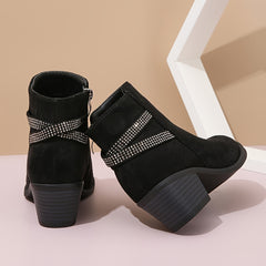 Girls Rhinestone High Heeled Boots with Zipper - Comfortable Non Slip Boots