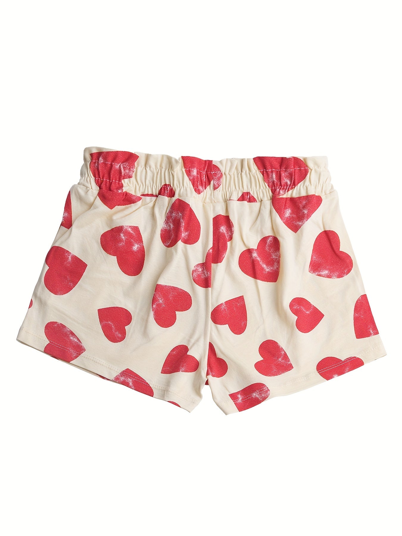 Girls Heart Print Paper Bag Waist Summer Shorts