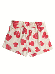 Girls Heart Print Paper Bag Waist Summer Shorts