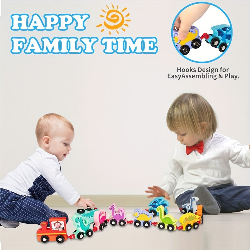 LZOY Wooden Train Set Dinosaur Toys For Kids 3 5 Years Old Toy Cars For Toddler