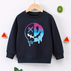 Colorful Smile Face Print Boys Casual Pullover Sweatshirt Crew Neck Tops