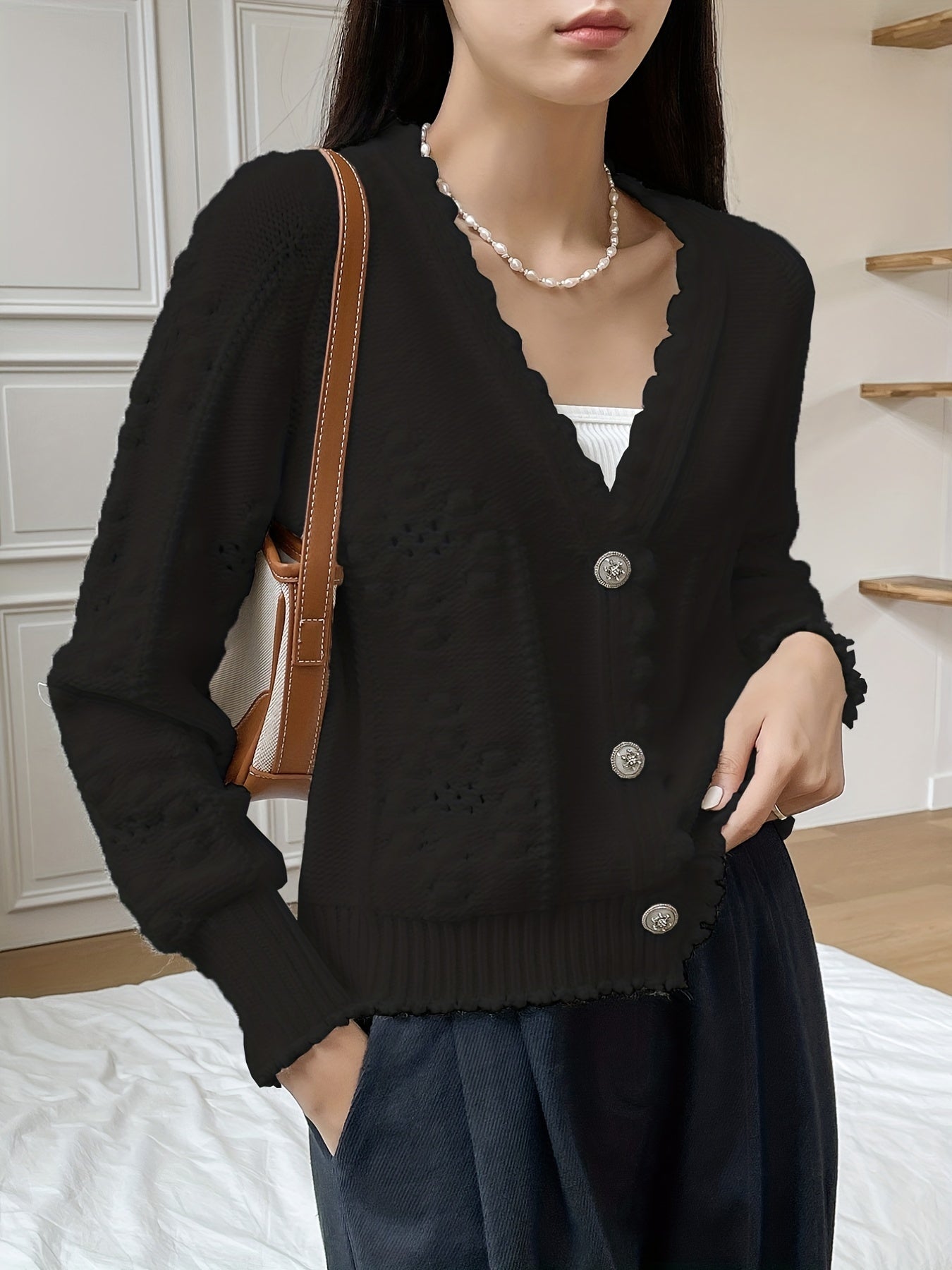 Solid Drop Shoulder Long Sleeve Knit Cardigan