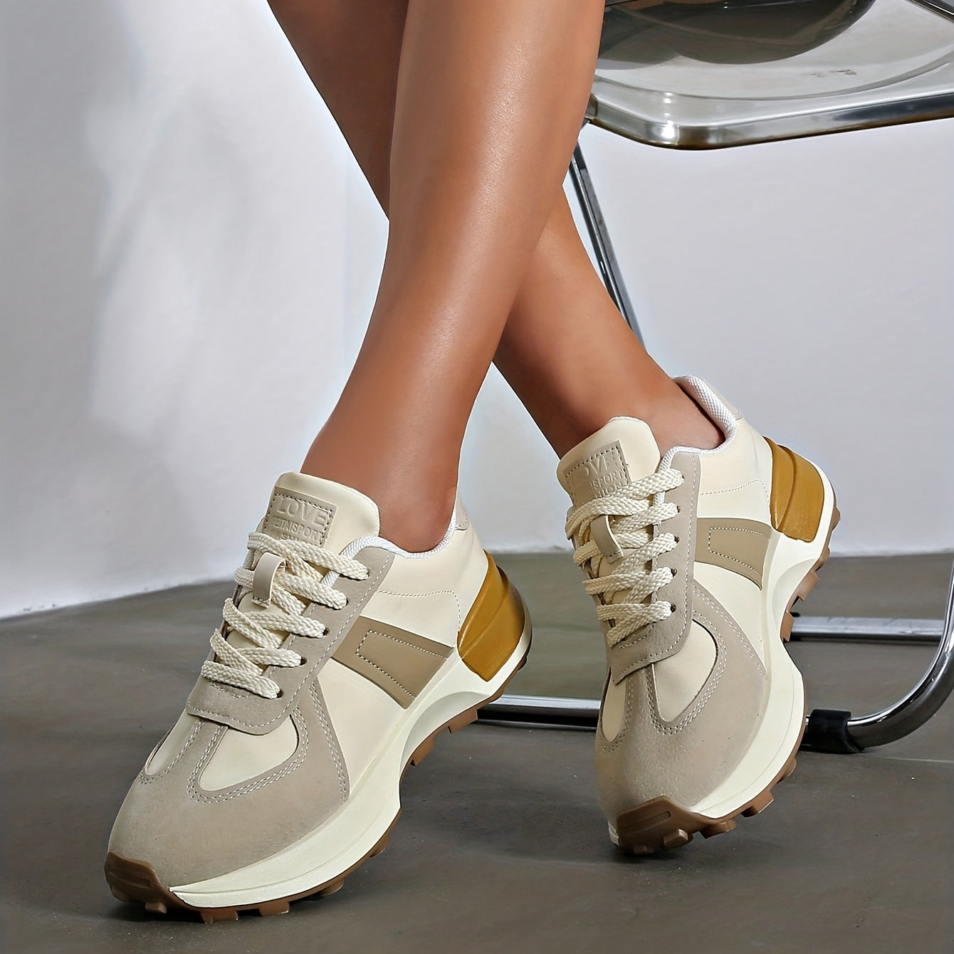 Women's Colorblock Platform Sneakers Casual Lace Up Outdoor Shoes