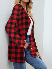 Plaid Crew Neck Jacket Casual Open Front Long Sleeve Jacket