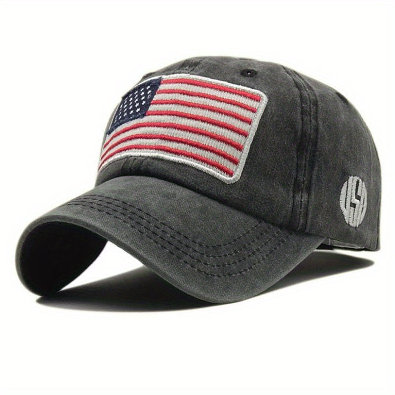 American Flag Embroidery Baseball Cap Washed Distressed Unisex Dad Hats