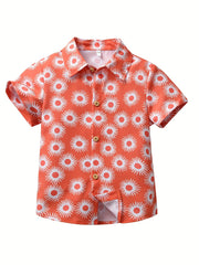Boys Geometric Print Button Down Short Sleeve Shorts Set
