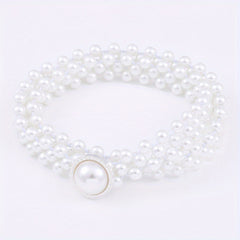 Faux Pearl Chain Elastic Belt Round Pearl Buckle Dress Belt Women