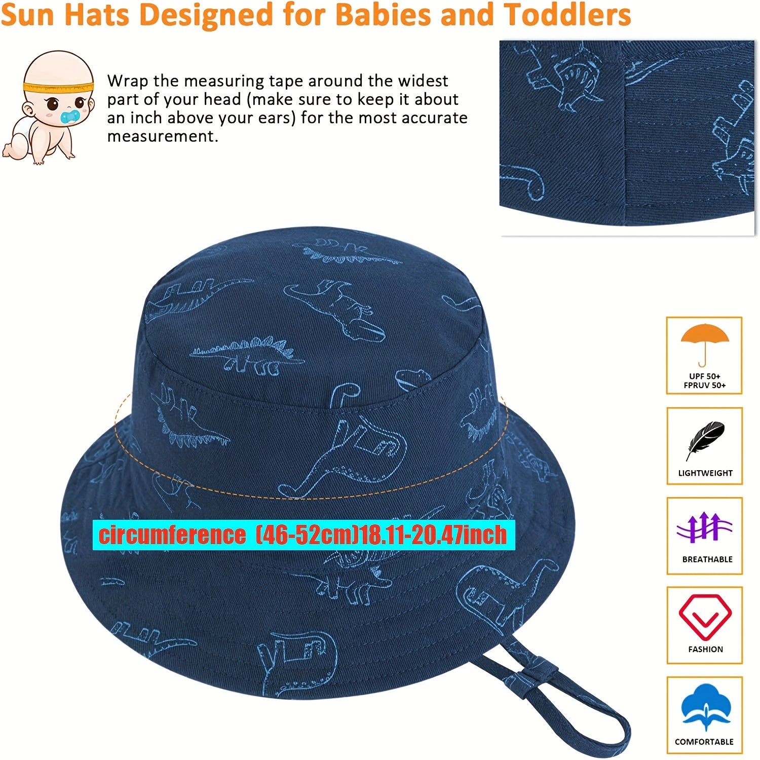 Dinosaur Print Drawstring Sun Hat for Kids