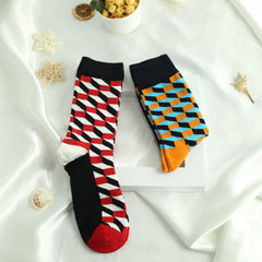 Colorblock Plaid Socks Breathable Mid Tube Women's Stockings