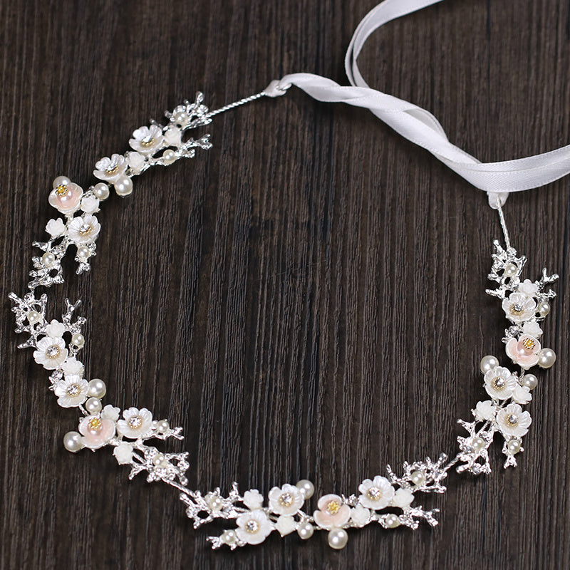 Flower Pearl Headband Daisy Headpiece With Ribbon Hair Band