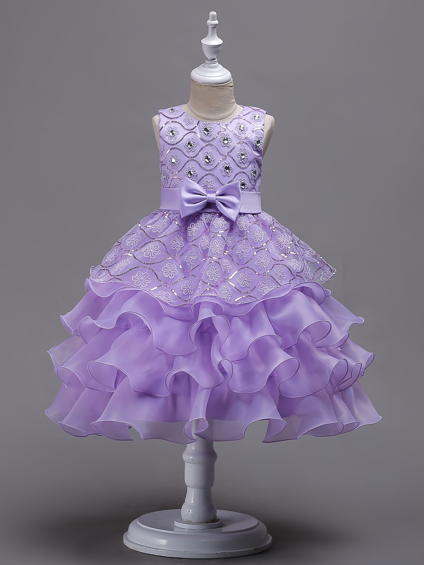 Girls Floral Embroidery Bowknot Sleeveless Princess Dress