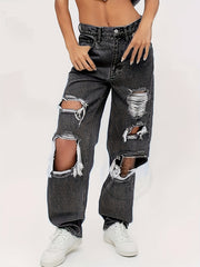 Distressed Wide Leg Jeans Women's Denim Jeans