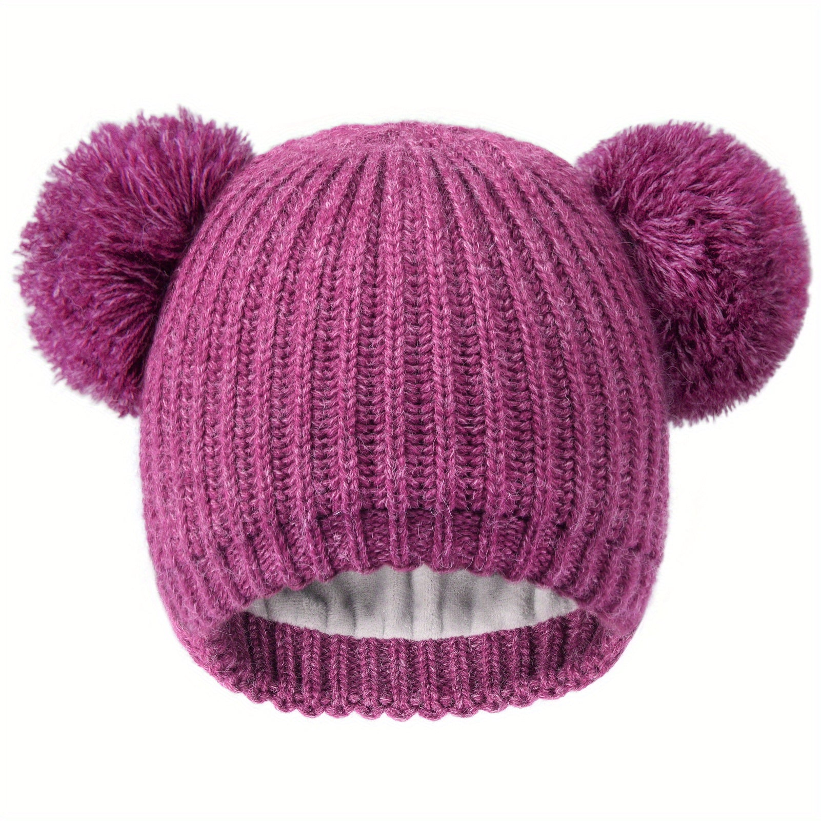 Toddler Winter Pom Beanie Fleece Lined Knit Hats For Baby Kids Boys Girls