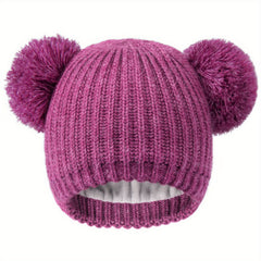 Toddler Winter Pom Beanie Fleece Lined Knit Hats For Baby Kids Boys Girls