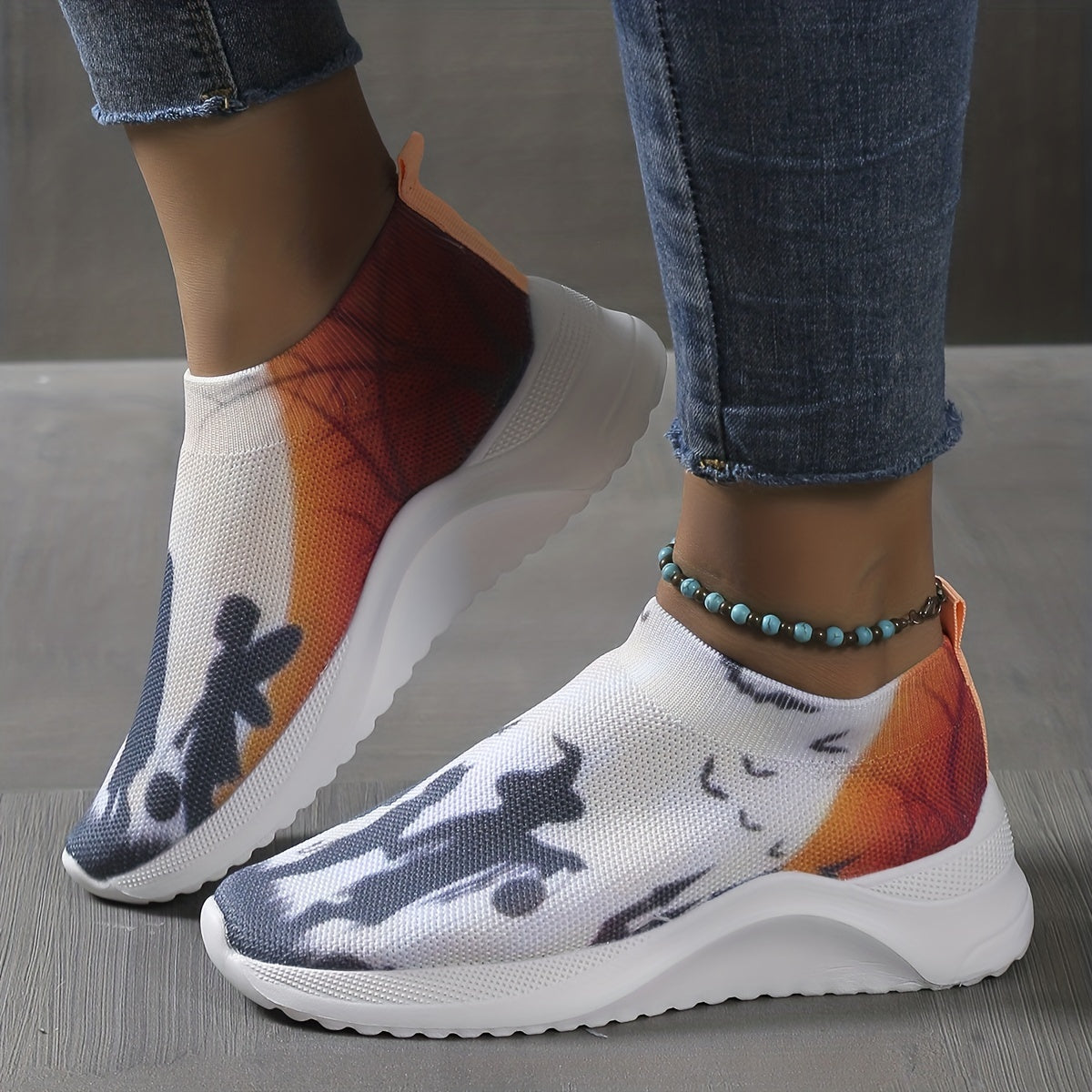 Women's Witch Print Sneakers Low Round Toe Lightweight Shoes