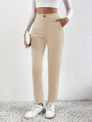 Solid High Waist Pants Casual Long Length Work Office Pants Women's Clothing