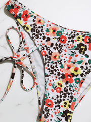 Floral Print V Notch Bikini Sets Wide Straps Tie Side High Cut Beachwear