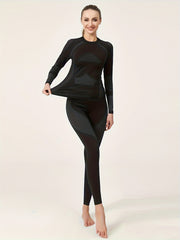 2pcs Thermal Underwear Set Long Sleeves Tops & Leggings Suit Women's Activewear