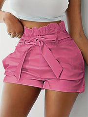 Solid Tie Waist Casual Shorts for Women