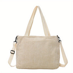 Large Capacity Corduroy Tote Bag Crossbody Handbag & Shoulder Purse