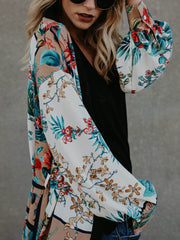 Floral Print Chiffon Long Sleeve Cover Up Beach Cardigan