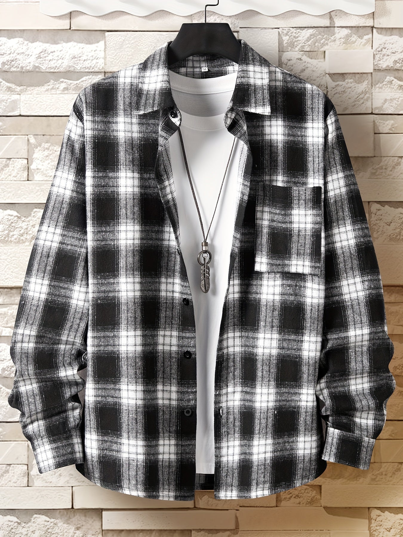 Men's Plaid Button Up Long Sleeve Shirt Loose Comfy Shirt